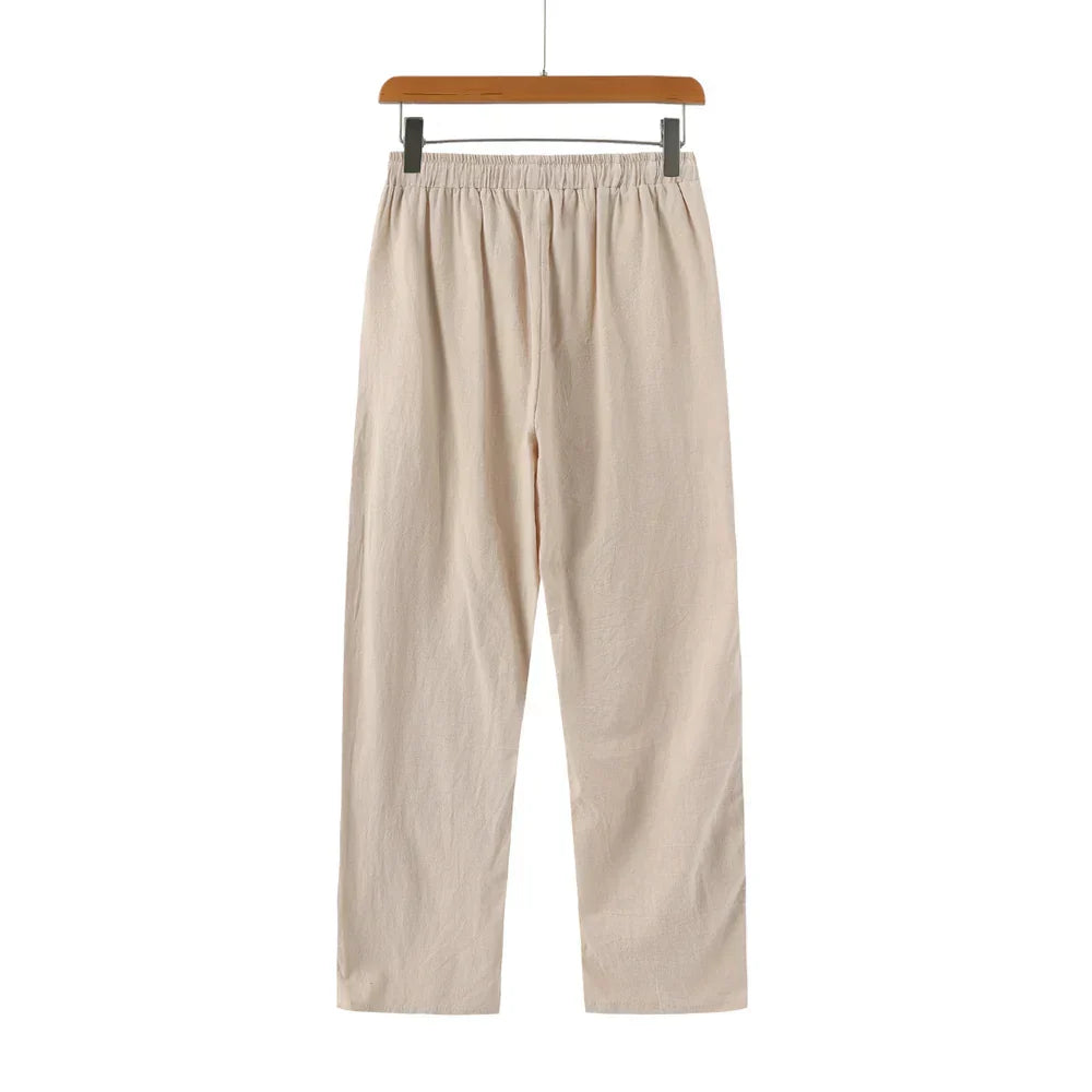 Calca-de-Linho-Masculina-Calviori-Viena-Bege-Parte-De-Tras