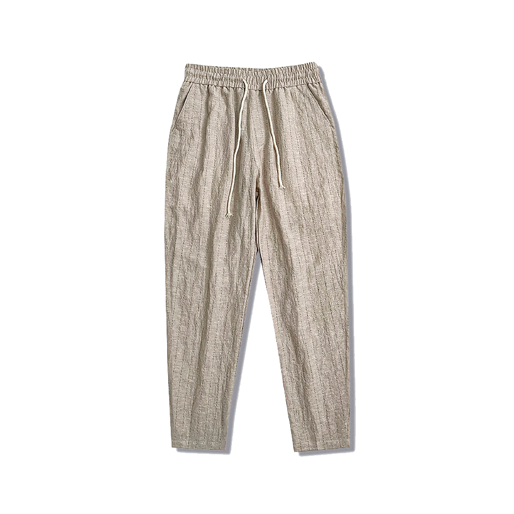 Calca-de-Linho-Masculina-Listrada-Calviori-Bege