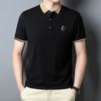 Camisa-Polo-Elegante-Calviori-Milano-Preta-Modelo
