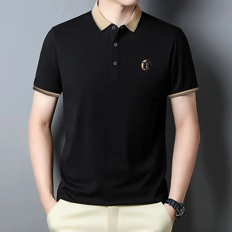 Camisa-Polo-Elegante-Calviori-Milano-Preta-Modelo