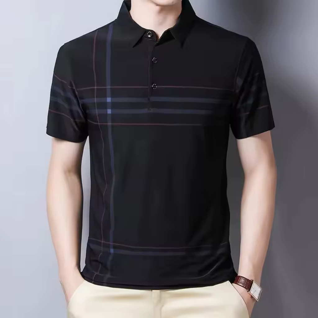 Camisa-Polo-Listrada-Calviori-Preto-Modelo