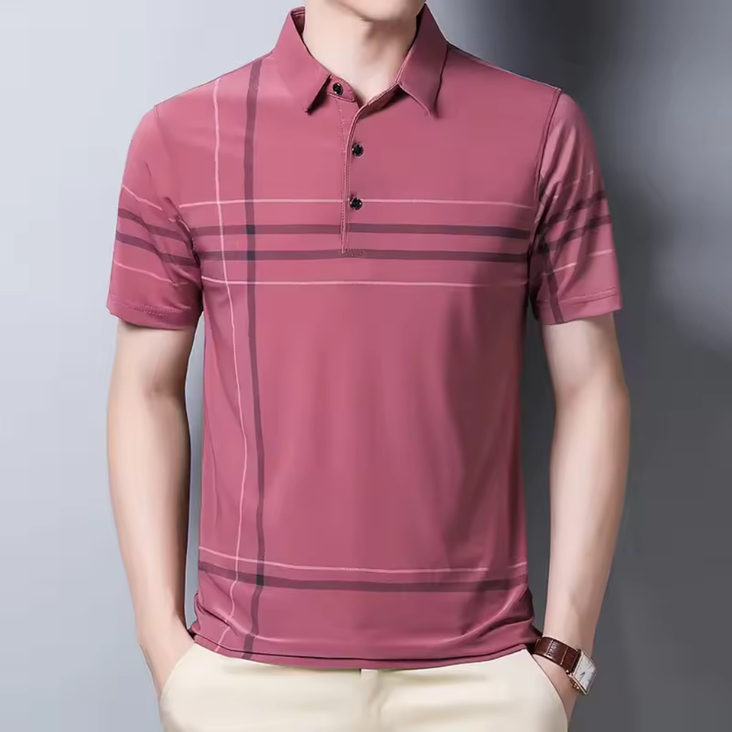 Camisa-Polo-Listrada-Calviori-Rosa-Modelo