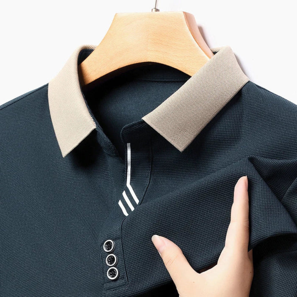 Camisa-Polo-Manga-Longa-Calviori-Azul-Tecido