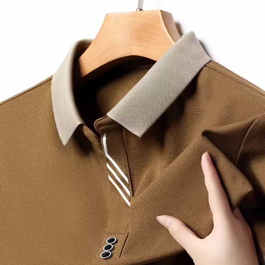 Camisa-Polo-Masculina-Calviori-Austin-Caqui-Tecido