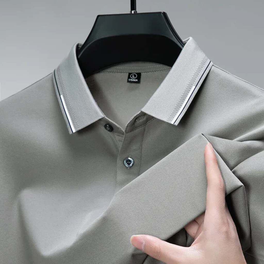 Camisa-Polo-Masculina-Calviori-Brooks-Cinza-Tecido