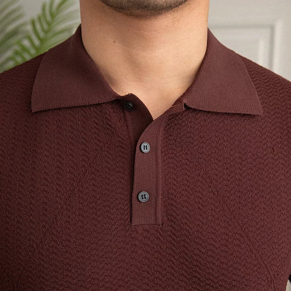 Camisa-Polo-Masculina-Calviori-Milan-Marrom-Gola