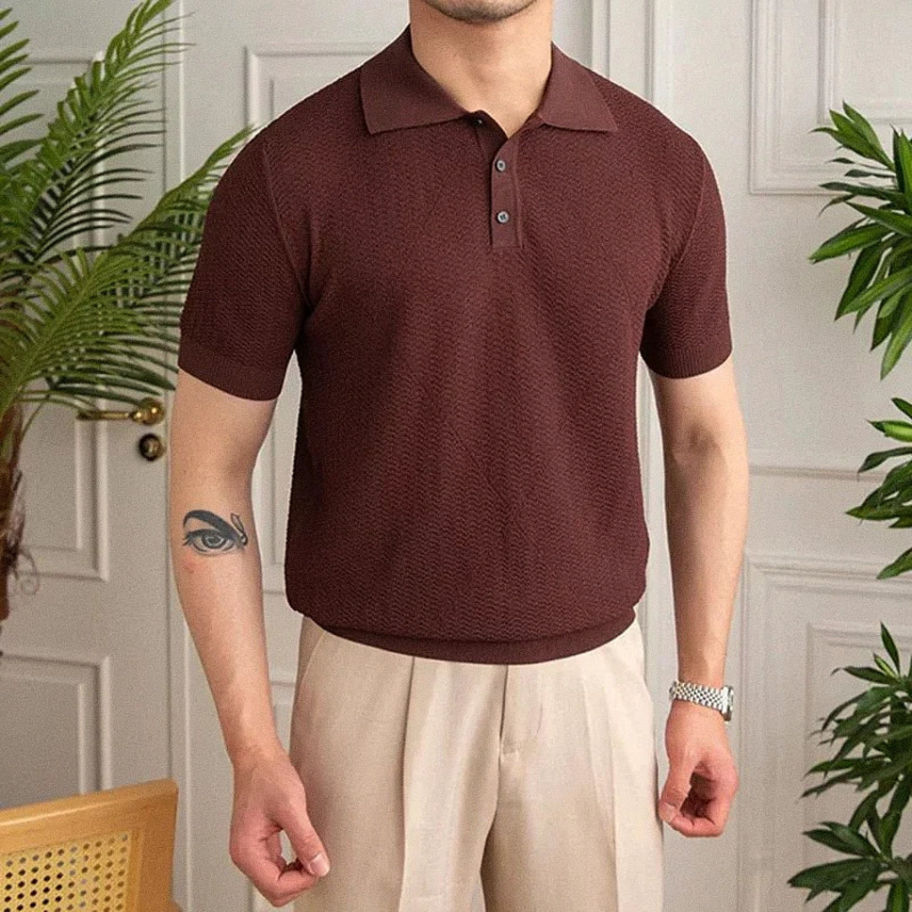 Camisa-Polo-Masculina-Calviori-Milan-Marrom-Modelo-Frente
