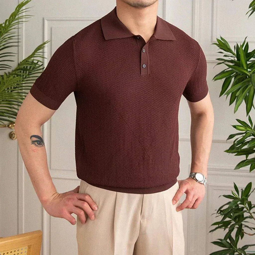 Camisa-Polo-Masculina-Calviori-Milan-Marrom-Modelo-Lateral
