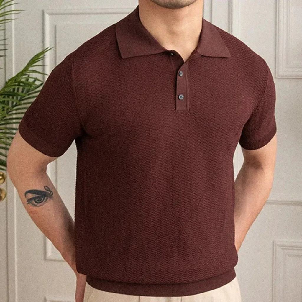 Camisa-Polo-Masculina-Calviori-Milan-Marrom-Tecido