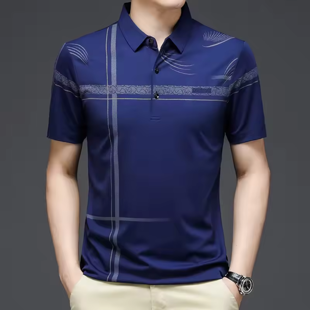 Camisa-Polo-Masculina-Calviori-Paris-Azul-Marinho-Modelo-Frente