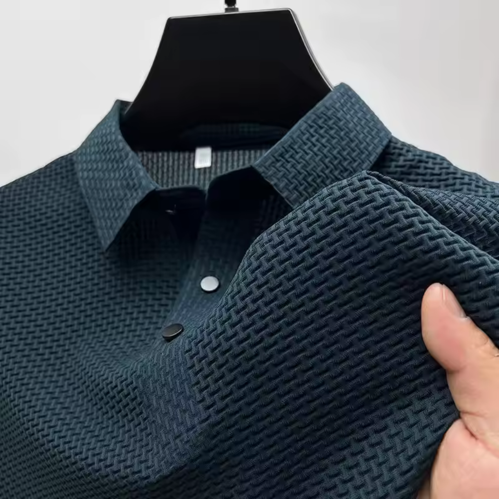 Camisa-Polo-Premium-Calviori-Anti-Amasso-Azul-Tecido