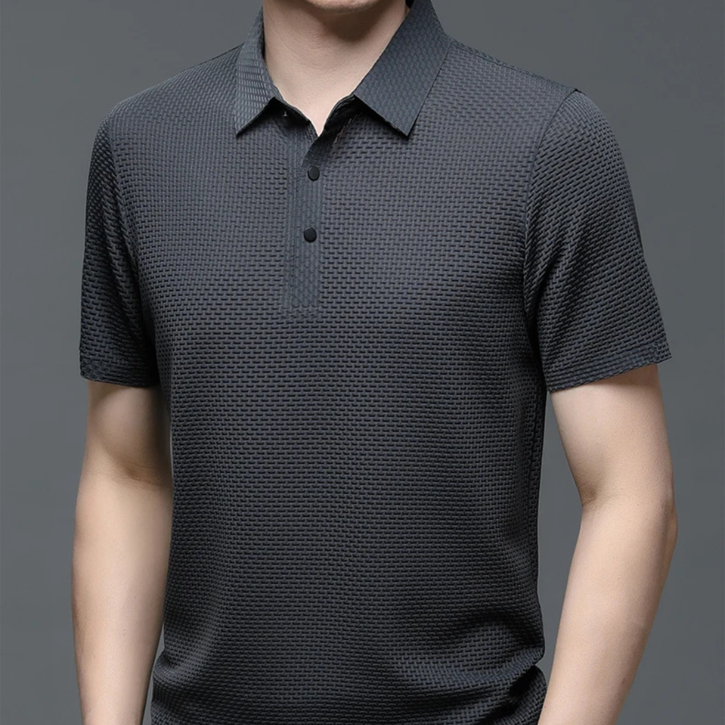Camisa-Polo-Premium-Calviori-Anti-Amasso-Cinza-Modelo