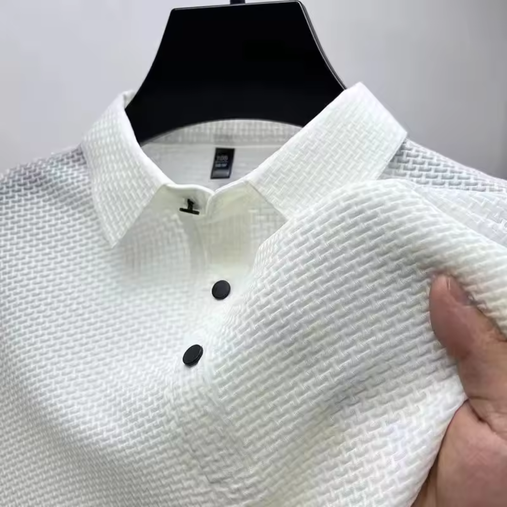 Camisa-Polo-em-Nylon-Calviori-Branco-Tecido