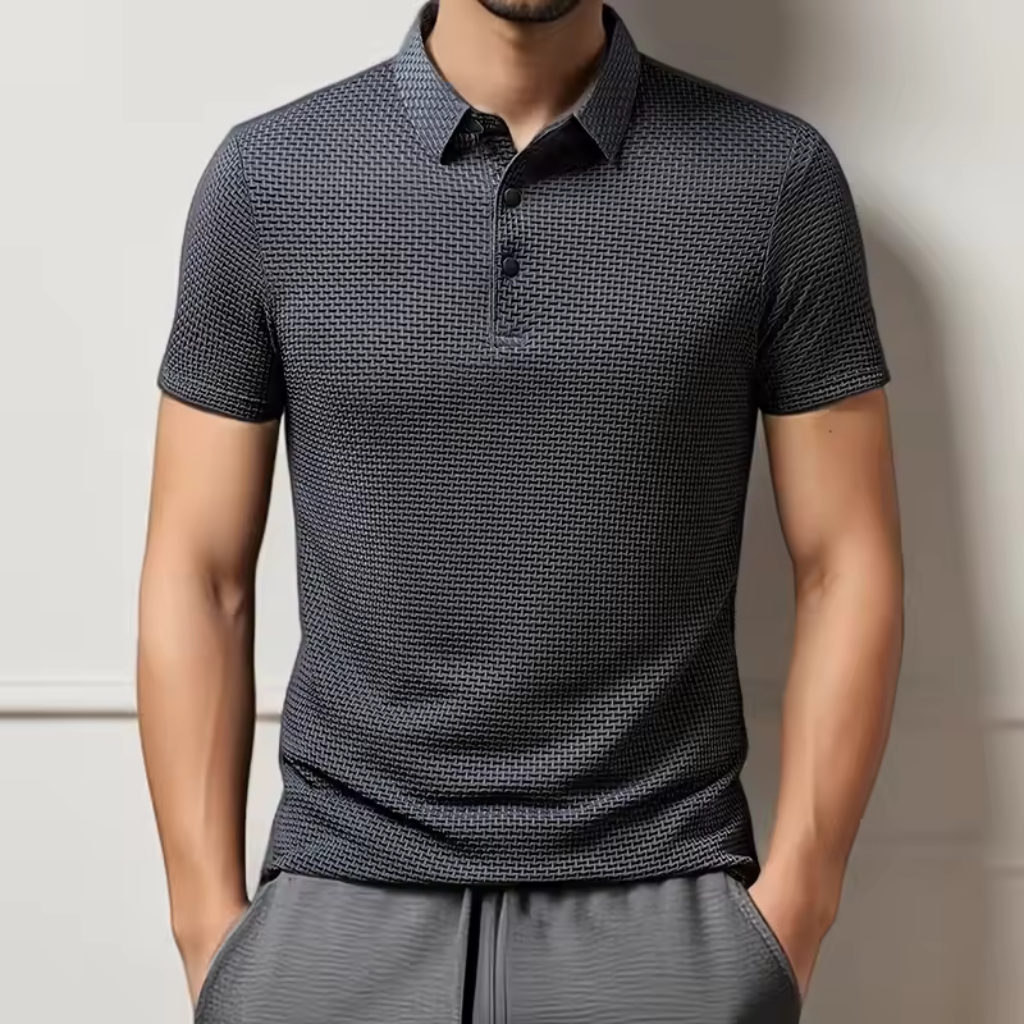 Camisa-Polo-em-Nylon-Calviori-Cinza-Modelo