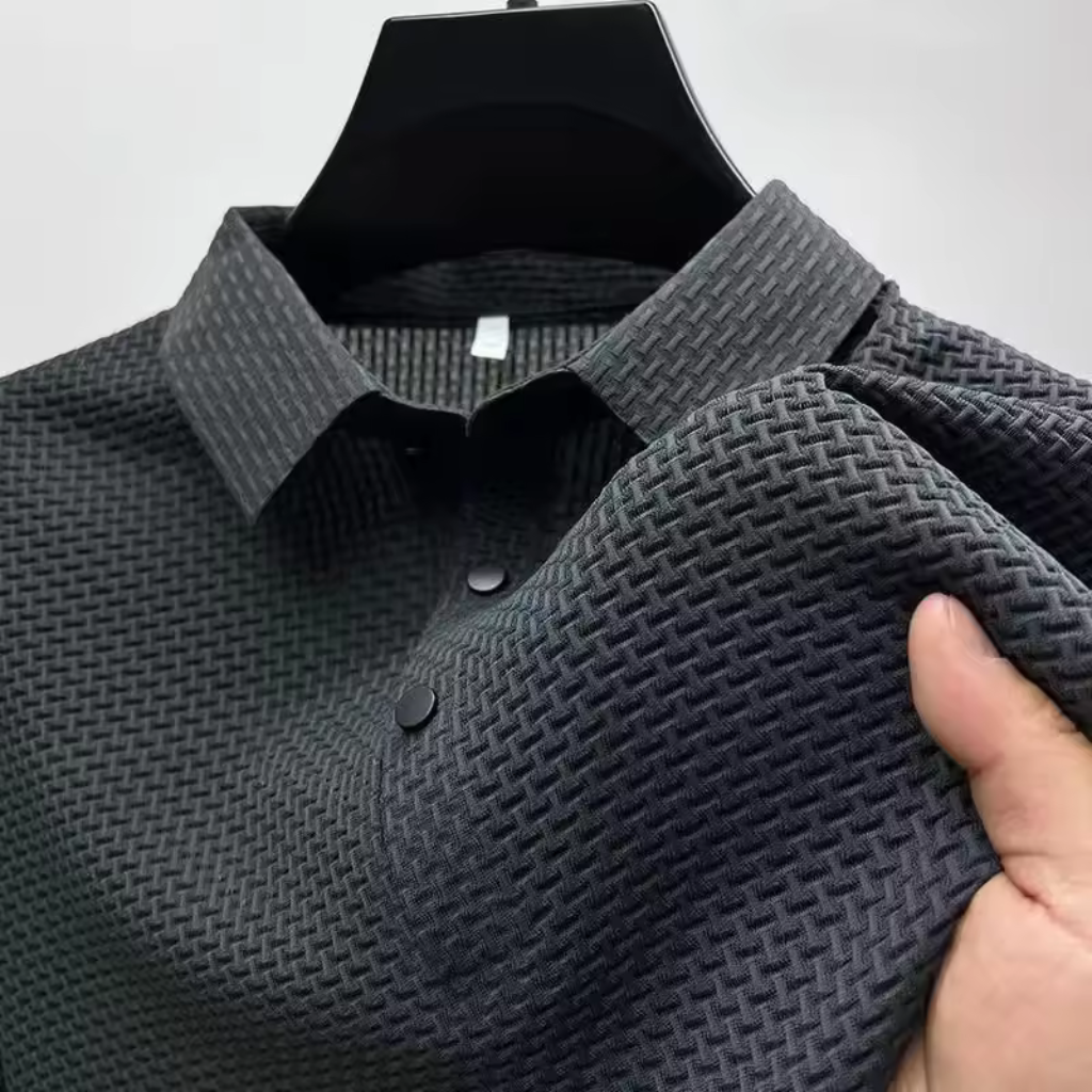 Camisa-Polo-em-Nylon-Calviori-Cinza-Tecido