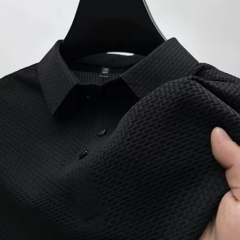 Camisa-Polo-em-Nylon-Calviori-Preto-Tecido