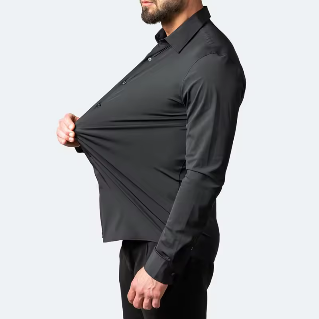 Camisa-Social-Lisa-Anti-Amasso-Calviori-Preto-Modelo-Lateral