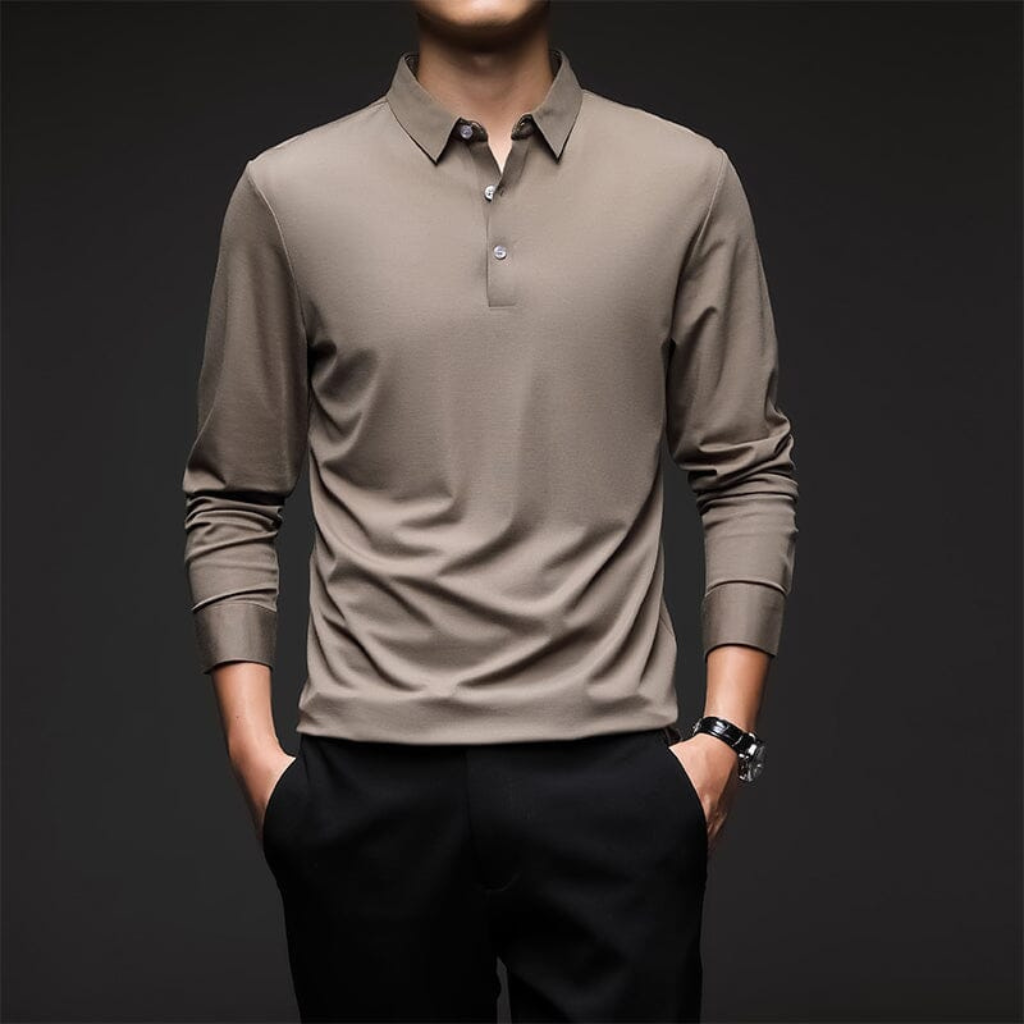Camisa-Social-Manga-Longa-Calviori-Caqui-Modelo