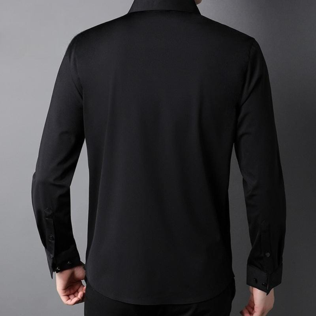 Camisa-Social-Manga-Longa-Modern-Calviori-Preto-Modelo-Costas