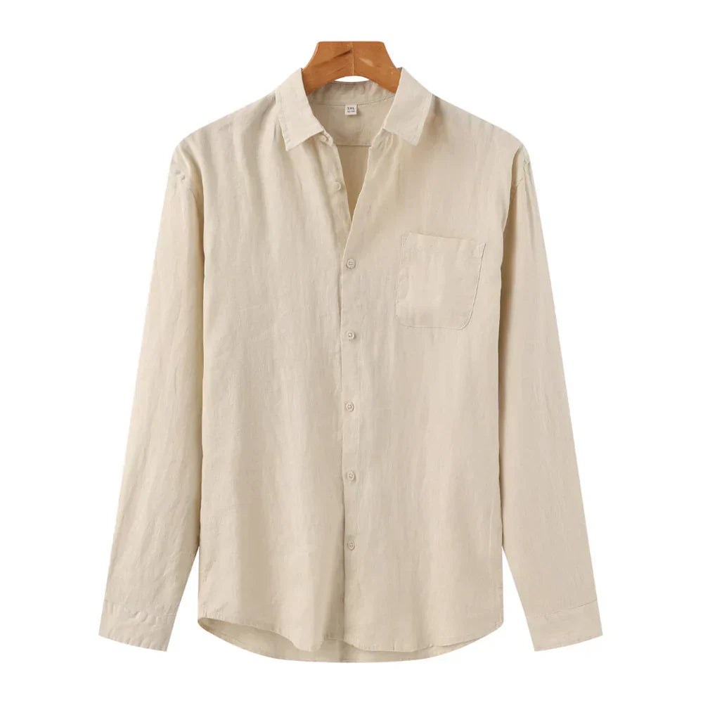 Camisa-Social-Masculina-Calviori-de-Linho-Bege-1