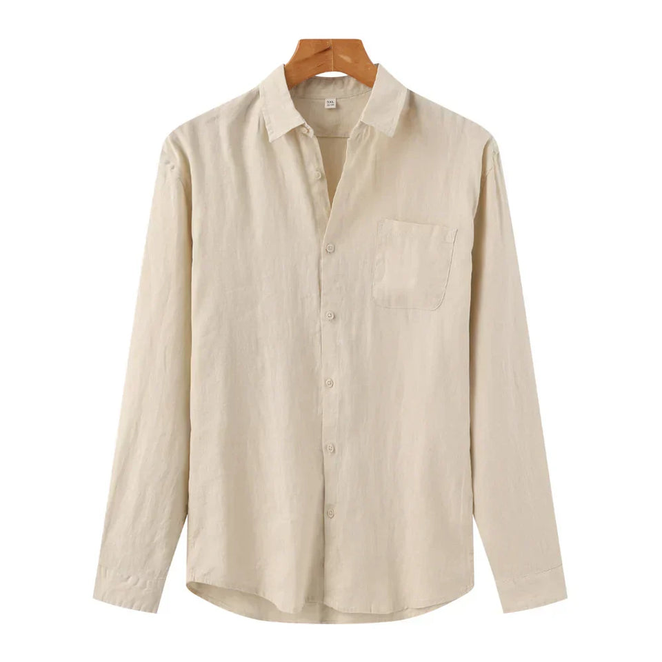 Camisa-Social-Masculina-Calviori-de-Linho-Bege-1