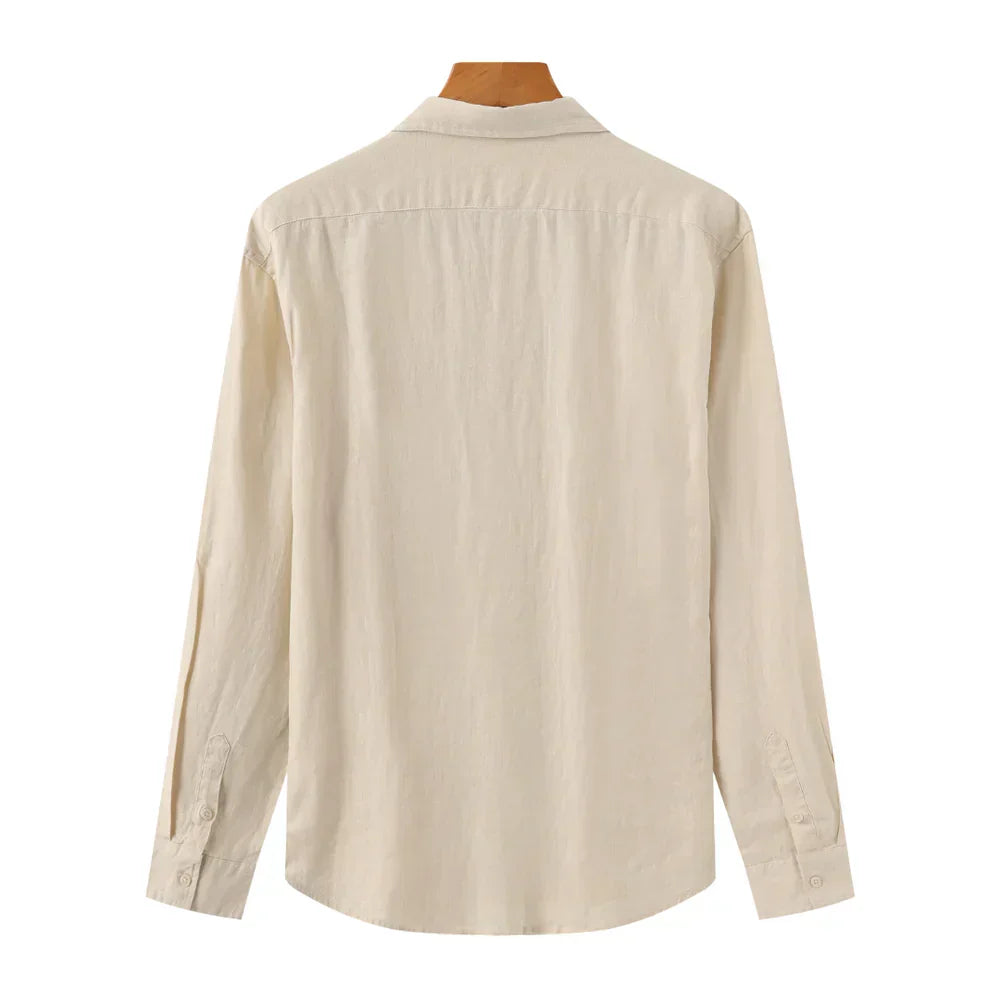 Camisa-Social-Masculina-Calviori-de-Linho-Bege-2