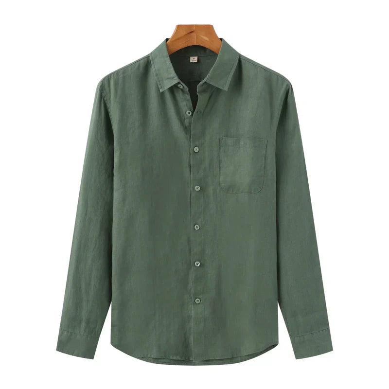 Camisa-Social-Masculina-Calviori-de-Linho-Verde