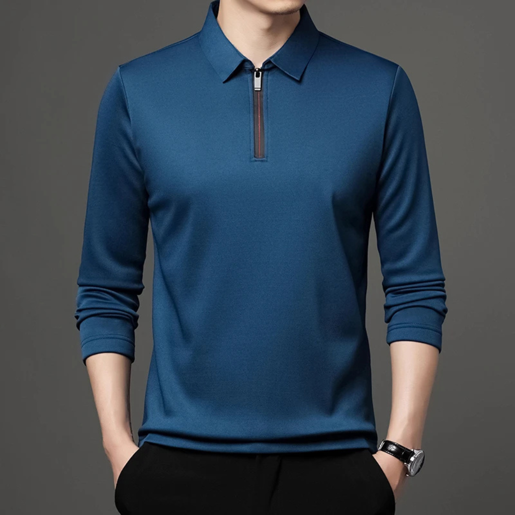 Camisa-Social-com-Ziper-Calviori-Azul-Modelo-Frente