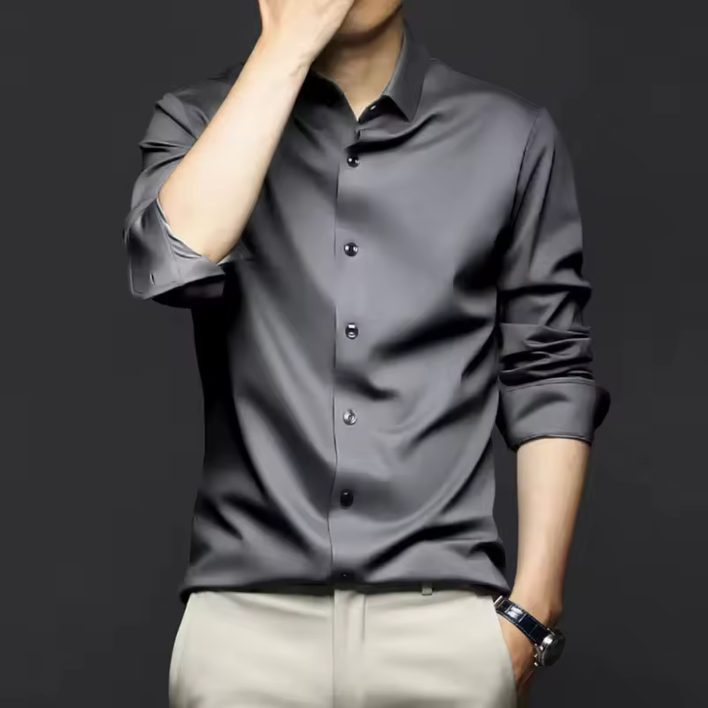 Camisa-Social-de-Seda-em-Gelo-Calviori-Cinza