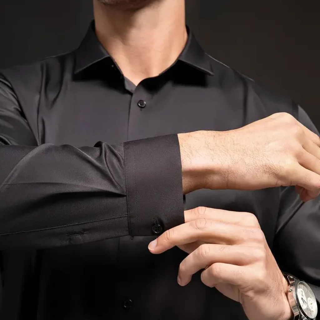 Camisa-Social-de-Seda-em-Gelo-Calviori-Preto-Manga