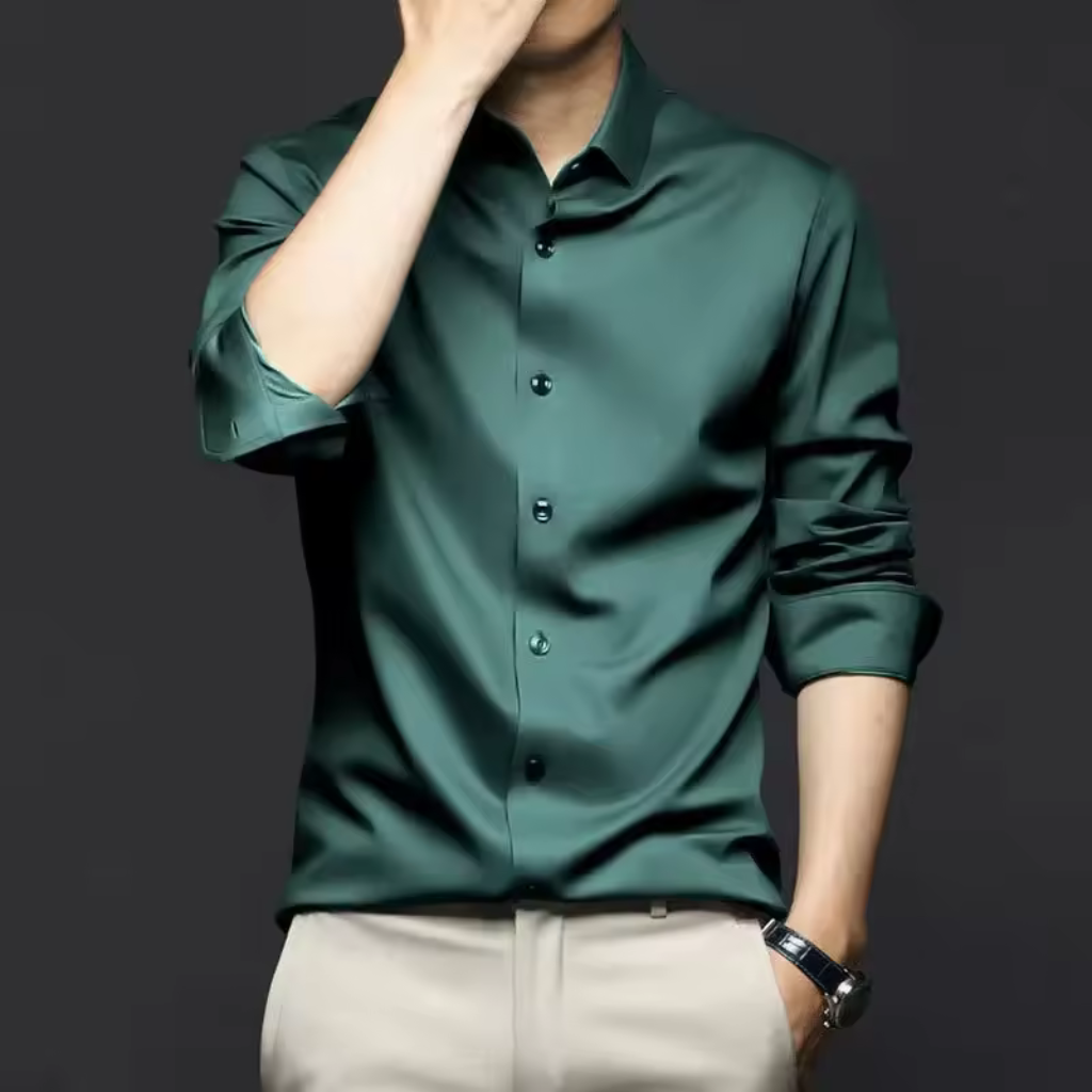 Camisa-Social-de-Seda-em-Gelo-Calviori-Verde